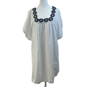 MADEWELL Dress Womens Medium Chambray Sunstitch Tunic White‎ Embroidered BOHO